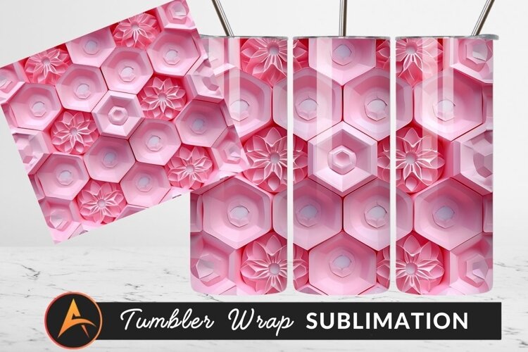 Pink Hexagon Flower Pattern Tumbler Png example image 1