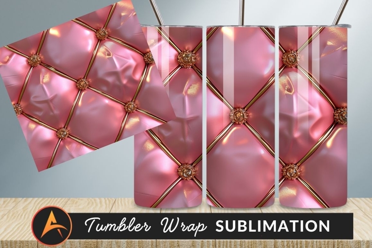 Pink Quilted Fabric Gold Trim Tumbler Png
