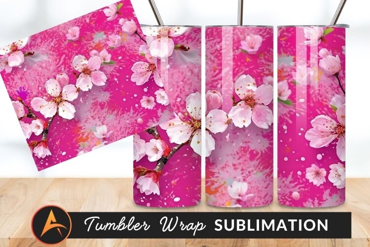 Pink Cherry Blossoms On Magenta Background Tumbler Png example image 1