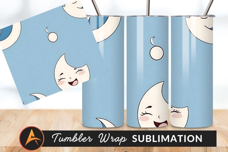 Cartoon Moon Pattern On Blue Background Tumbler