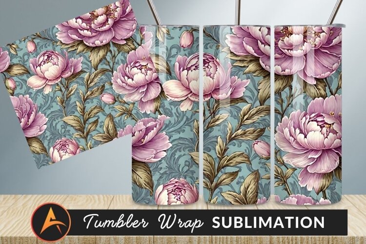 Pink Peony Flowers Floral Seamless Pattern example image 1
