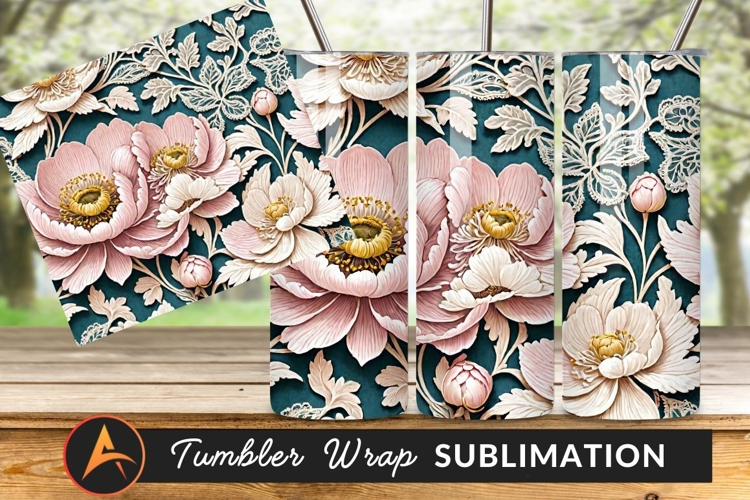 Carved Floral Pattern With Pink And White Peonies Tumbler