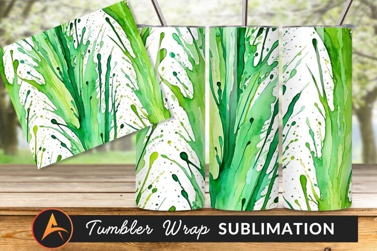 Green Watercolor Ink Splashes Tumbler Png Art example image 1