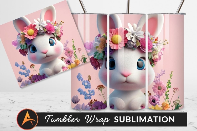 Cute Bunny With Floral Crown Springtime Pink Tumbler