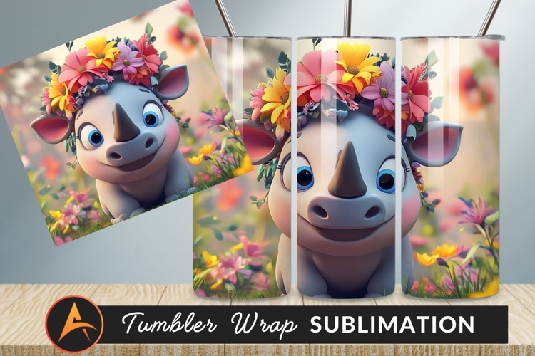 Cute Rhino Cub With Flower Crown Springtime Tumbler