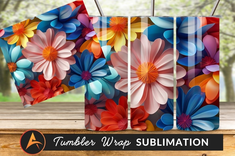 Vibrant Colorful 3D Flowers Tumbler Png Design