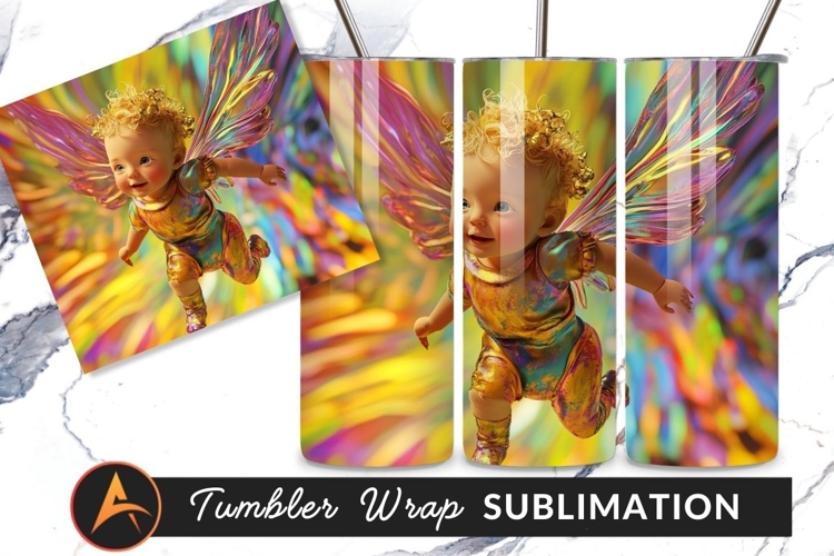 Cute Fairy Baby With Colorful Wings Tumbler Png