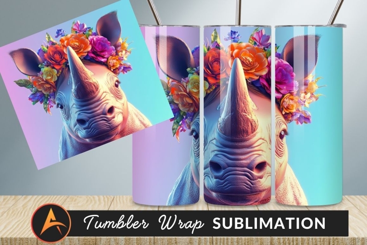 Floral Rhino Portrait Tumbler Png Image