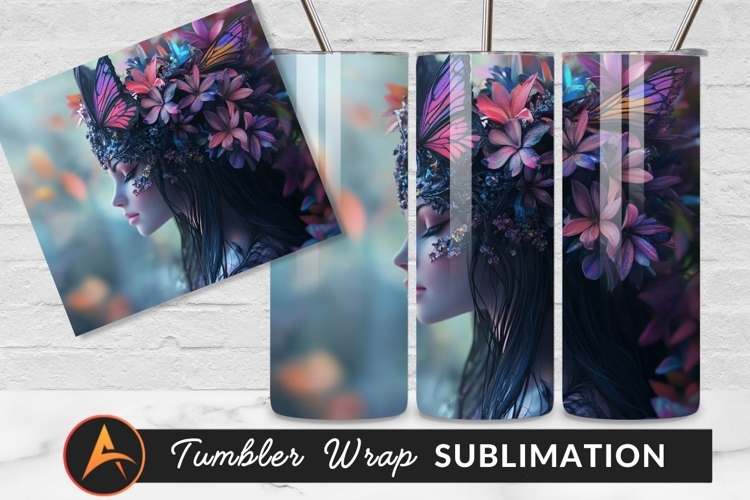 Butterfly Crowned Woman In Dreamy Haze Tumbler Png