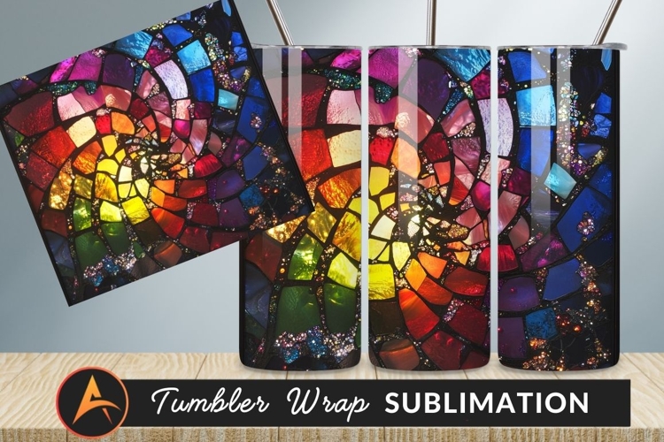 Vibrant Mosaic Glass Artwork Tumbler Png