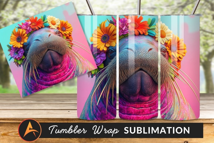 Walrus With Floral Crown Colorful Portrait Tumbler