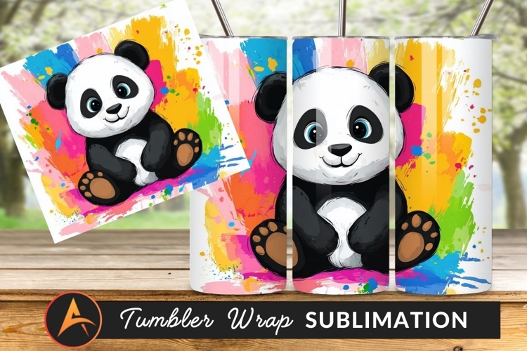Watercolor Panda With Splashes Tumbler Png