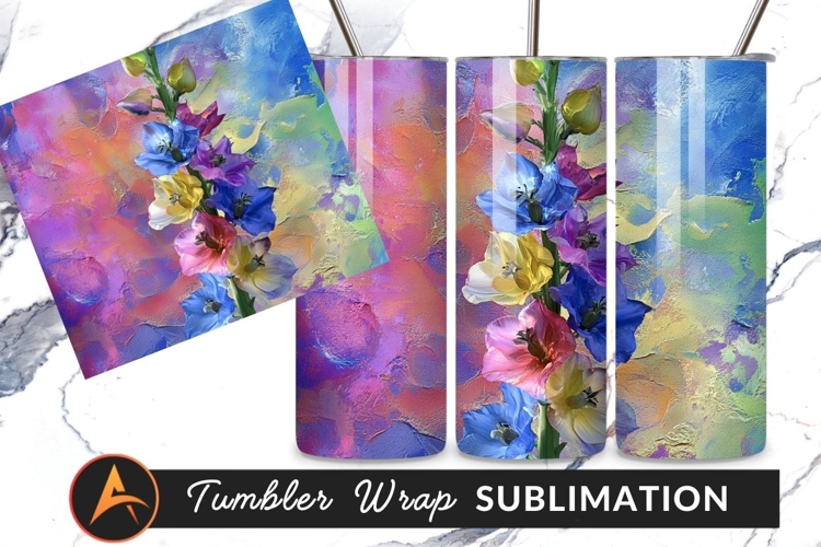 Oil Painting Of Colorful Delphinium Flowers Tumbler