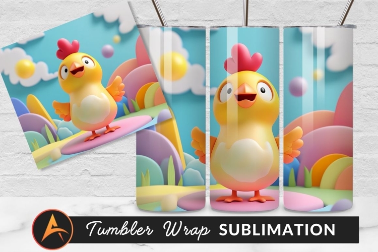 Cute Cartoon Chicken Pastel Landscape Tumbler Png