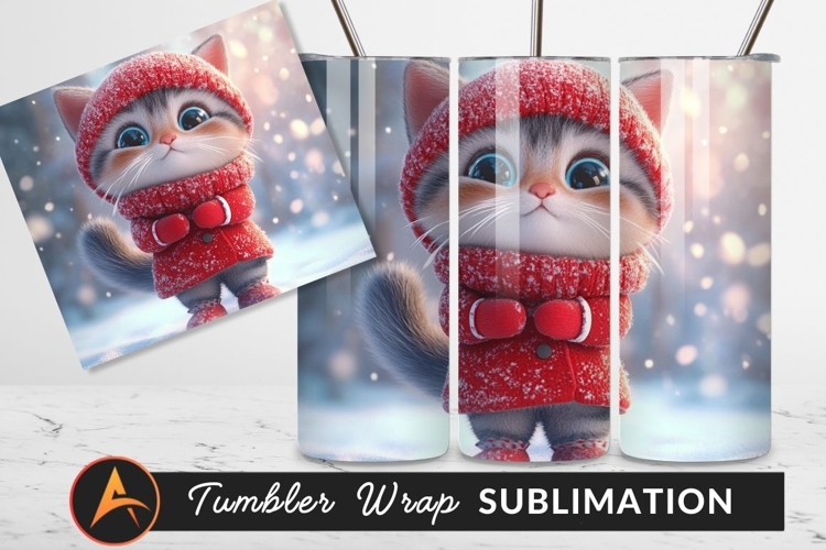 Winter Cat Wearing Red Outfit In Snow Tumbler