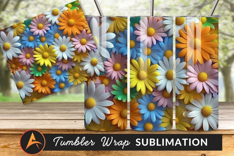 Colorful Daisy Flowers Background Tumbler Png