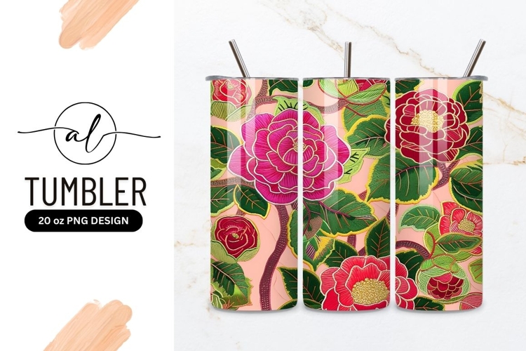 Floral Rose Seamless Pattern Decorative Tumbler Png