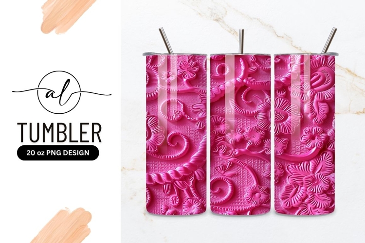 Pink Floral Pattern Embossed Tumbler Png