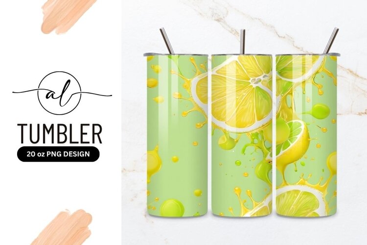 Lemon Slices With Juice Splash On Green Tumbler example image 1