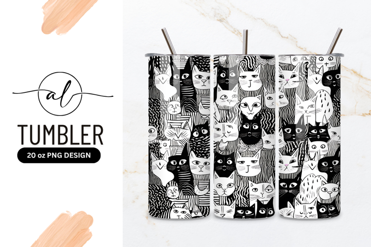 Black and White Cat Faces Pattern Illustration for Design