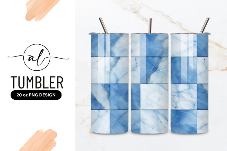 Blue and White Marble Tile Pattern Seamless Background example image 1