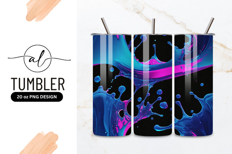 Abstract Splashes of Blue and Pink Liquid on Black example image 1