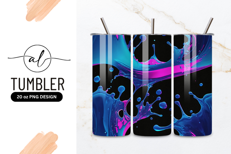 Abstract Splashes of Blue and Pink Liquid on Black