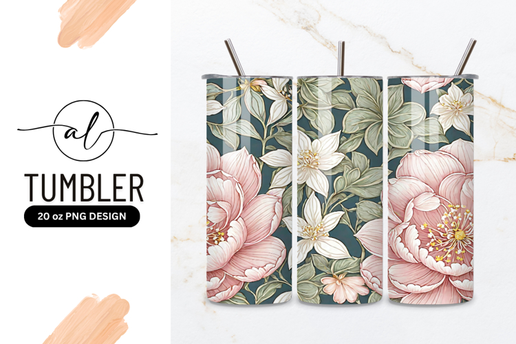 Floral Pattern Pink Peonies And White Flowers Tumbler