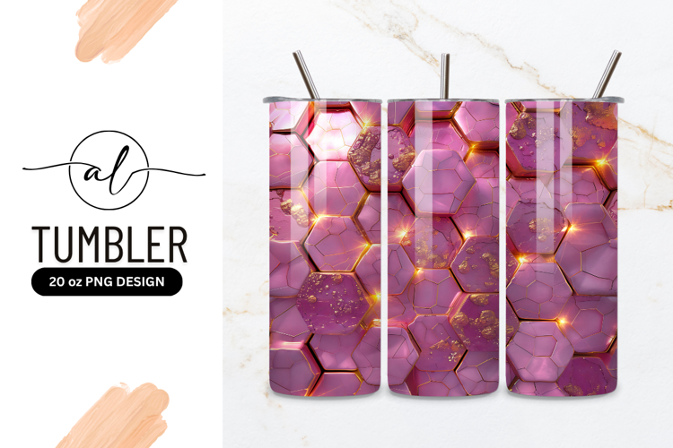 Pink And Gold Hexagon Geometric Tumbler Png
