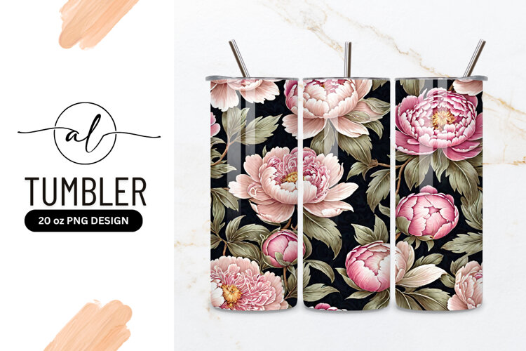 Pink Peonies On Dark Floral Background Design example image 1