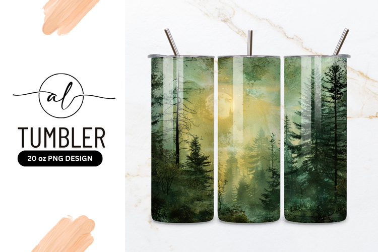 Mystic Forest Scene With Full Moon Overlay Tumbler