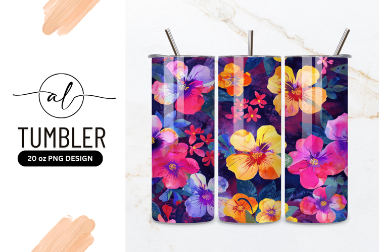 Vibrant Watercolor Flower Pattern For Tumbler Png