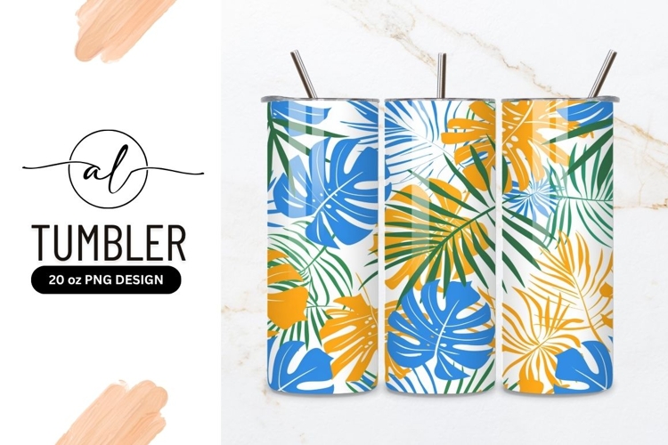 Tropical Leaf Pattern in Blue Green and Orange