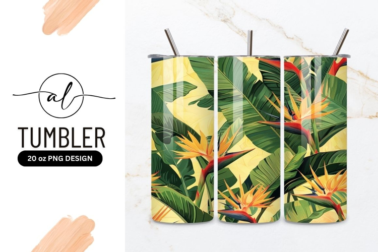 Bird of Paradise Flowers and Tropical Leaves Pattern