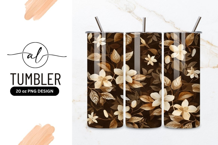 Floral Pattern with Beige Flowers and Brown Leaves