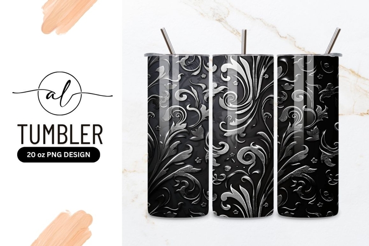 Silver Floral Pattern on Black Background