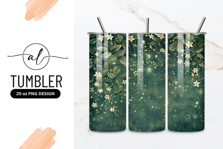 Floral Vines And Twinkling Lights Tumbler Png
