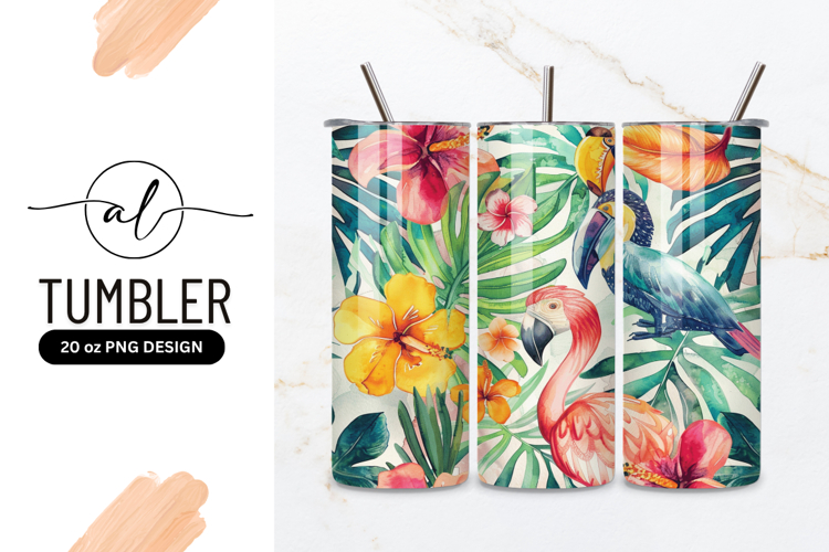 Watercolor Tropical Pattern With Flamingo And Toucans