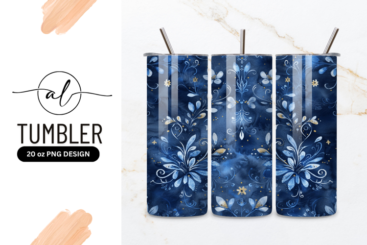 Elegant Watercolor Floral Pattern Tumbler Png