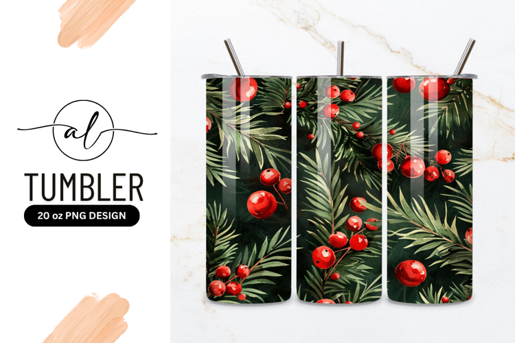 Christmas Fir Tree Branches Red Berries Seamless Pattern
