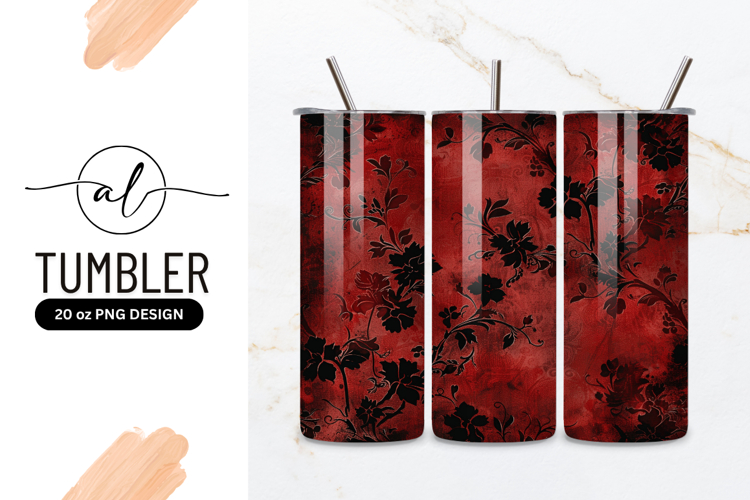 Elegant Red And Black Floral Tumbler Png