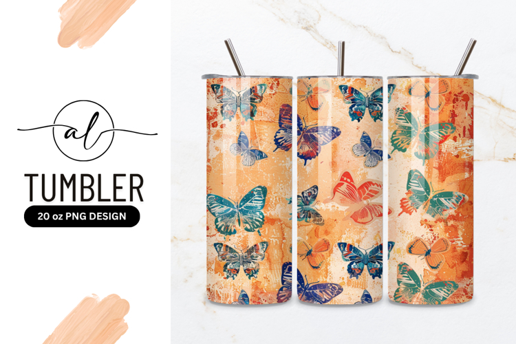 Colorful Butterfly Pattern Tumbler Png Background