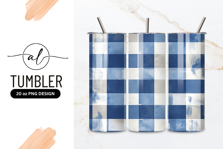 Blue Checkered Grunge Pattern Tumbler Png Design