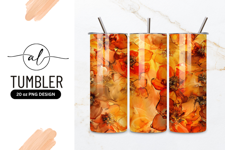 Vibrant Orange Floral Pattern Background Tumbler Png
