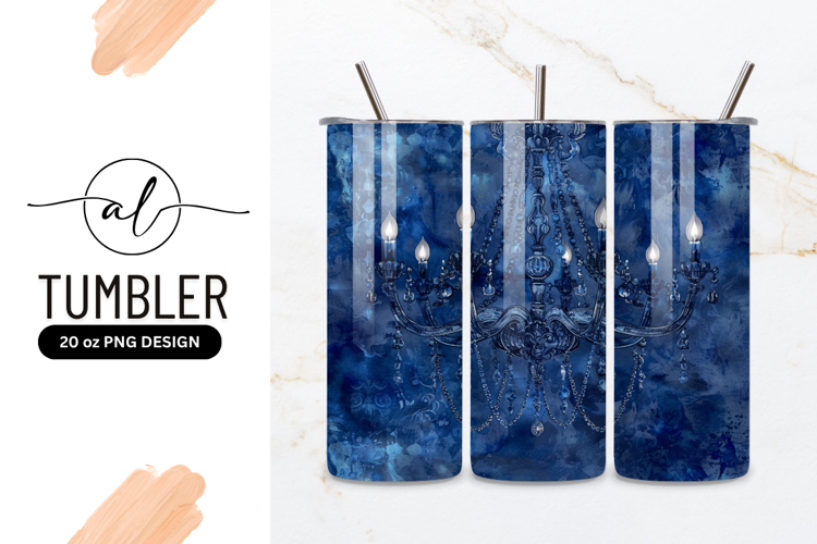Elegant Blue Chandelier Against Artistic Tumbler Background