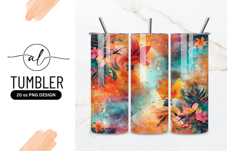 Abstract Floral Composition with Orange and Teal Hues