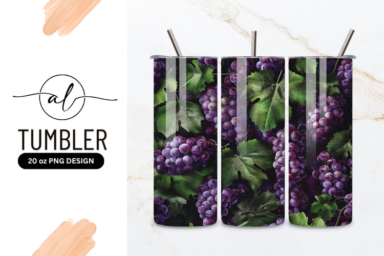 Purple Grapes and Green Grape Leaves Seamless Pattern example image 1
