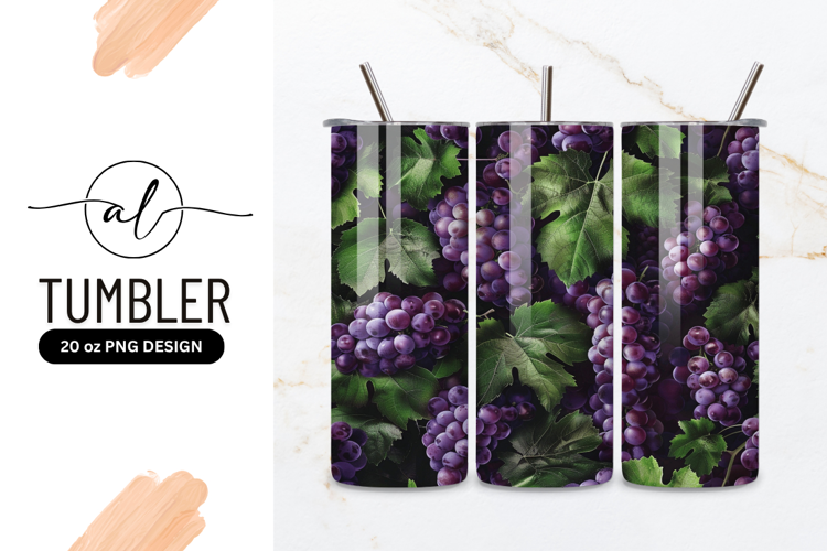 Purple Grapes and Green Grape Leaves Seamless Pattern