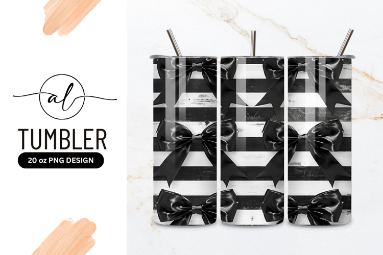 Black Satin Bows on a Black and White Striped Background