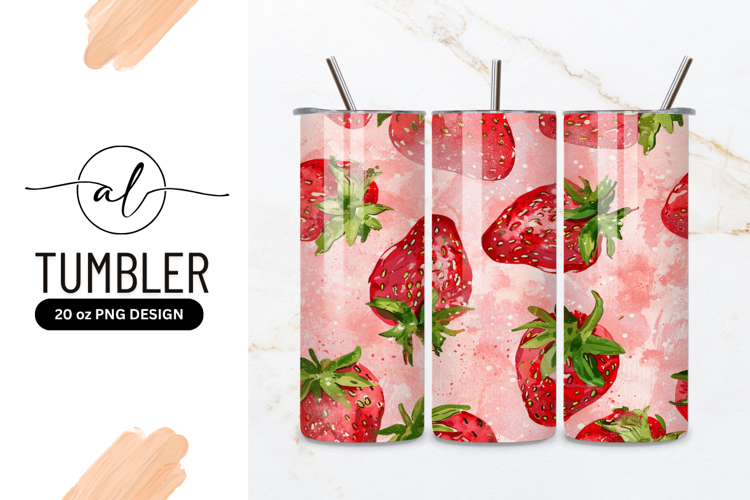 Watercolor Strawberry Pattern on Pink Background fruit